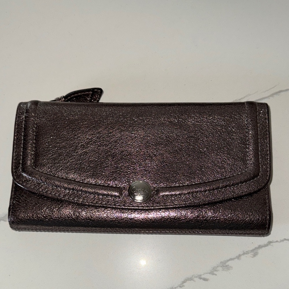 Coach-  Gallery Metallic Crackle Leather Snap Wallet
